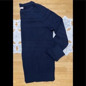 NWOT LOFT Navy Cotton Sweater, Long Sleeved, Open weaved yoke & Sleeves, XL
